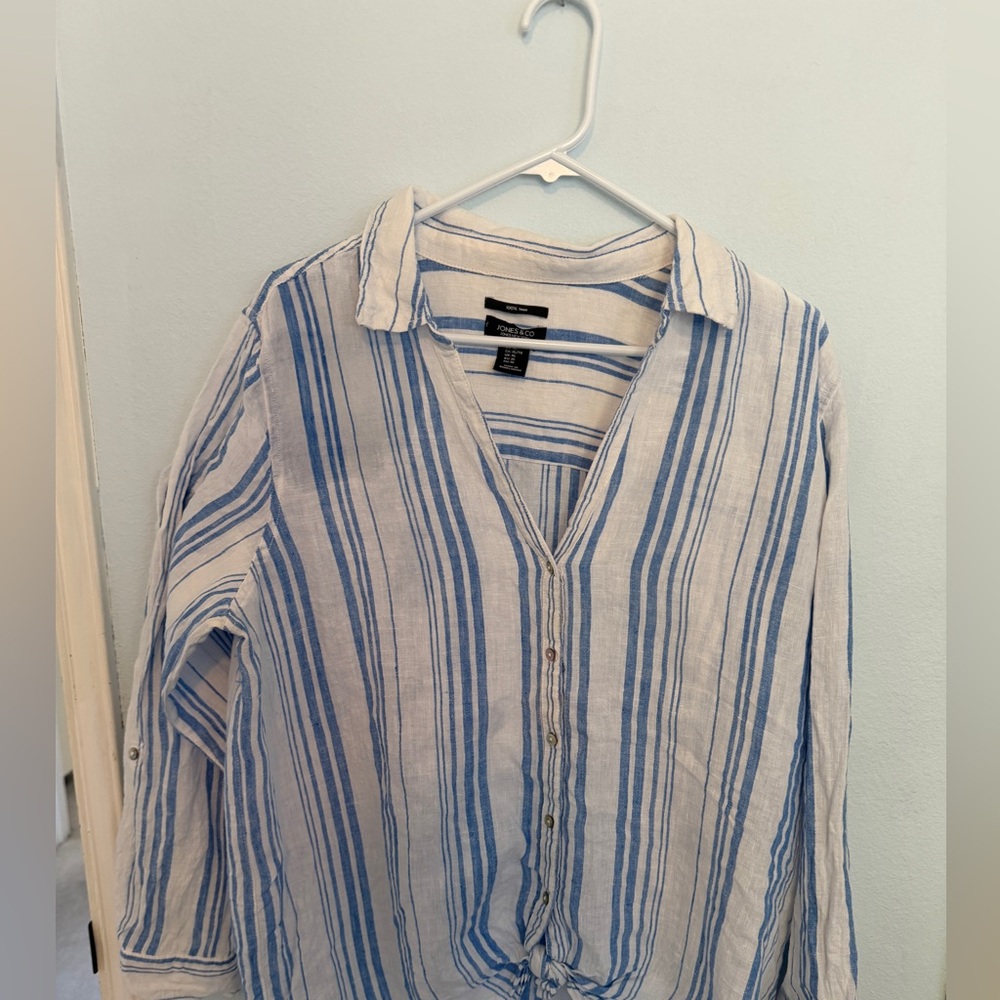 Blue Striped button shirt -thicker linen fabric